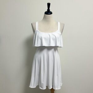 Susana Monaco White Sleeveless Scoop Neck Flounce Ruffle Back Tie Dress Medium